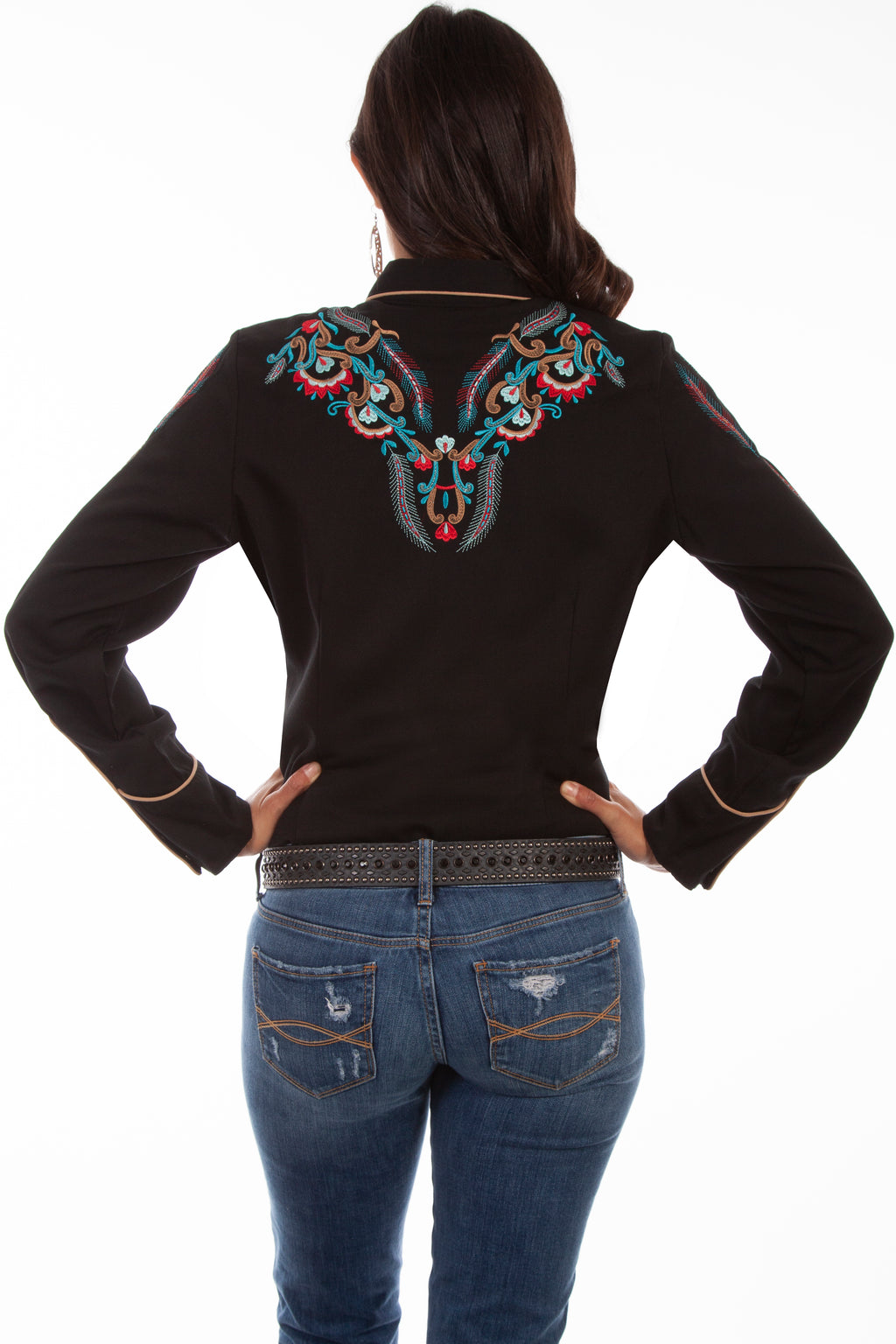FLORAL & FEATHER EMB. BLOUSE