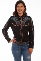 FLORAL & FEATHER EMB. BLOUSE