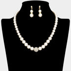 Pave Ball & Pearl Strand Necklace