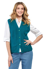 Women's Cable Knit Cardigan Sweater Vest — Button Front