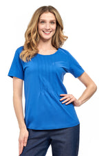 Women's Short Sleeve Pintuck Scoop Neck T-Shirt — 100% Cotton Knit