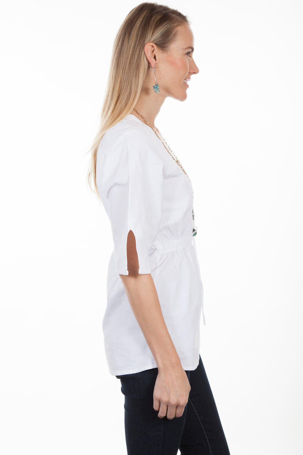 3/4 SLEEVE TIE WAIST BLOUSE