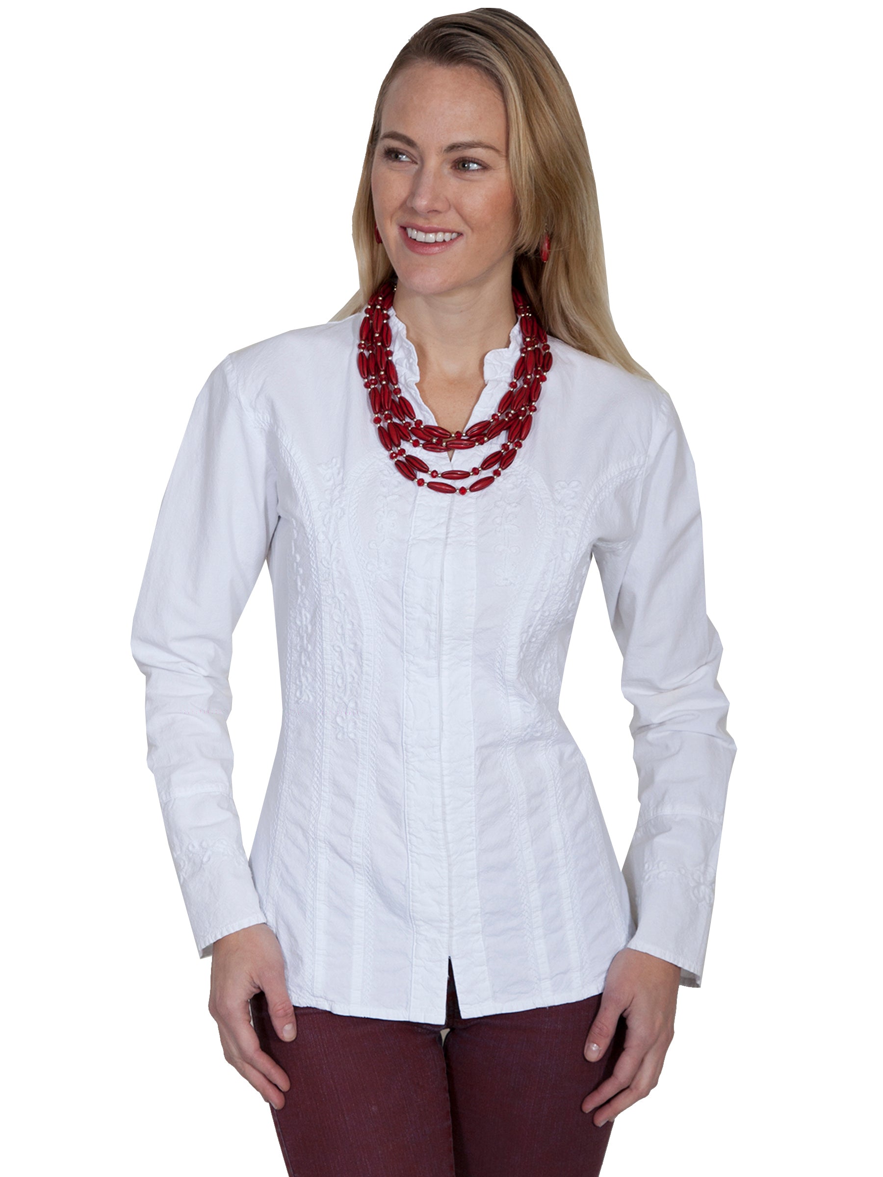 L/S BLOUSE W/BAND COLLAR/BELL CUFFS