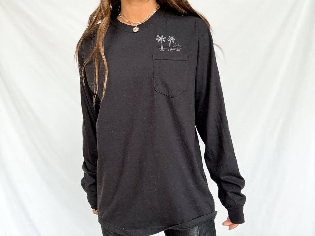 Palm Tree Beach Vacation Pocket Comfort Colors Long Sleeve Shirt