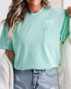 Palm Tree & Beach Comfort Colors Pocket T-Shirt – Nature Camping Lake Outdoor Graphic Tee