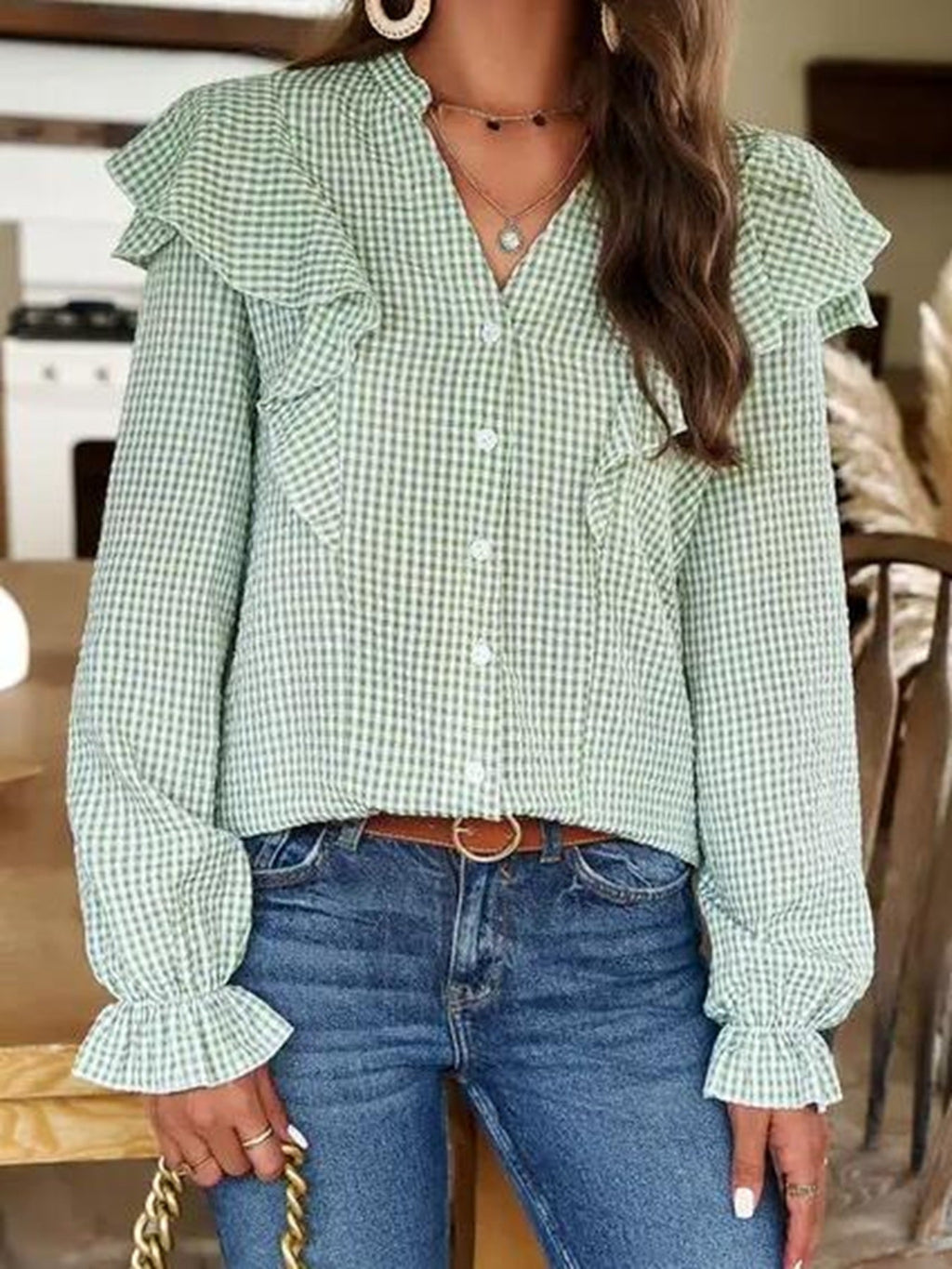 Plaid long sleeve top