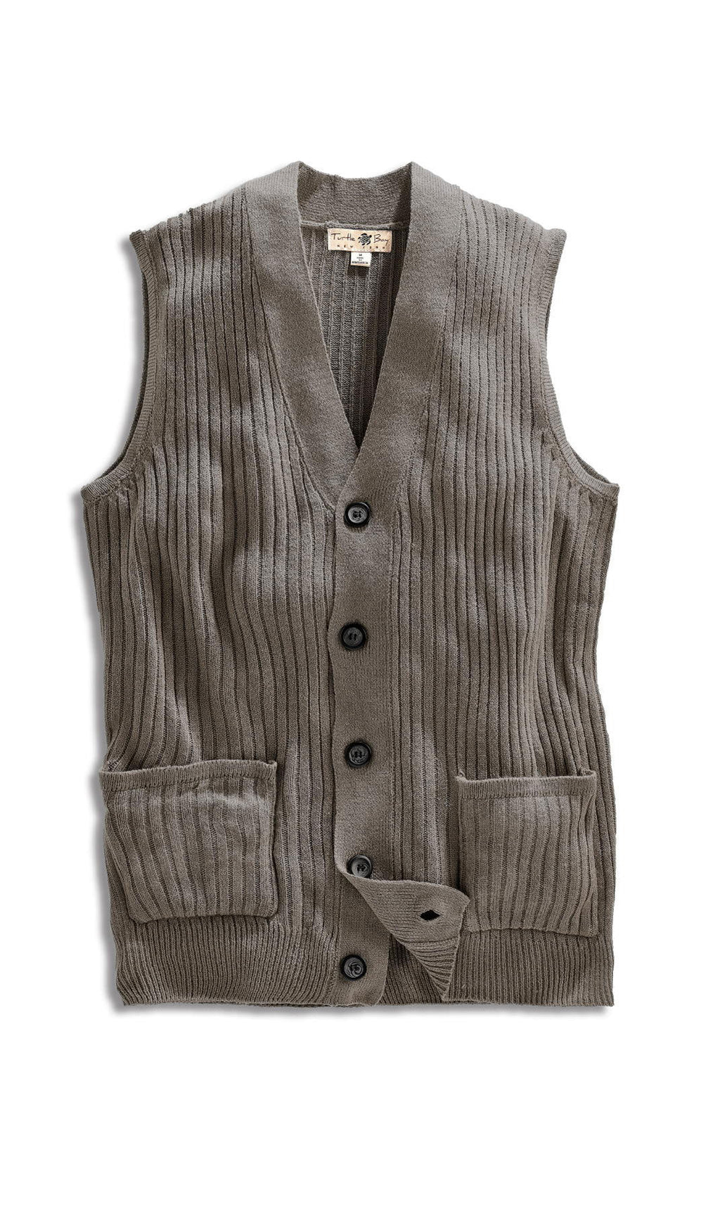 Men's Button Front Rib Knit Sweater Vest with Pockets — Relaxed Fit