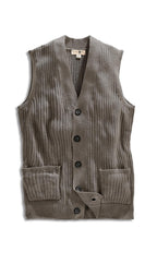 Men's Button Front Rib Knit Sweater Vest with Pockets — Relaxed Fit