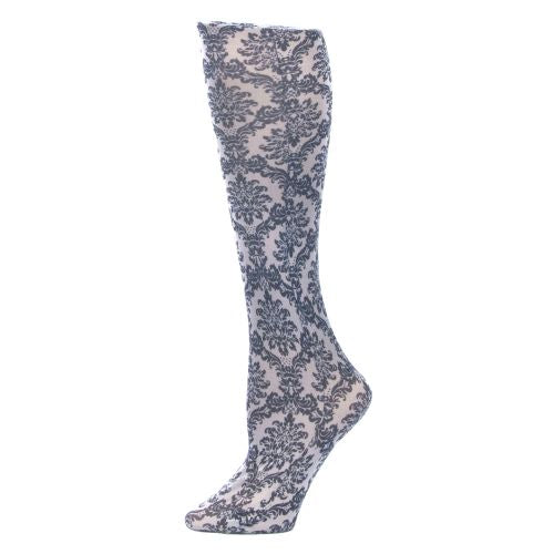 RedMoby Celeste-Stein-CMPS-1932 8-15 mmHg Compression Sock - Victorian Damask on Grey