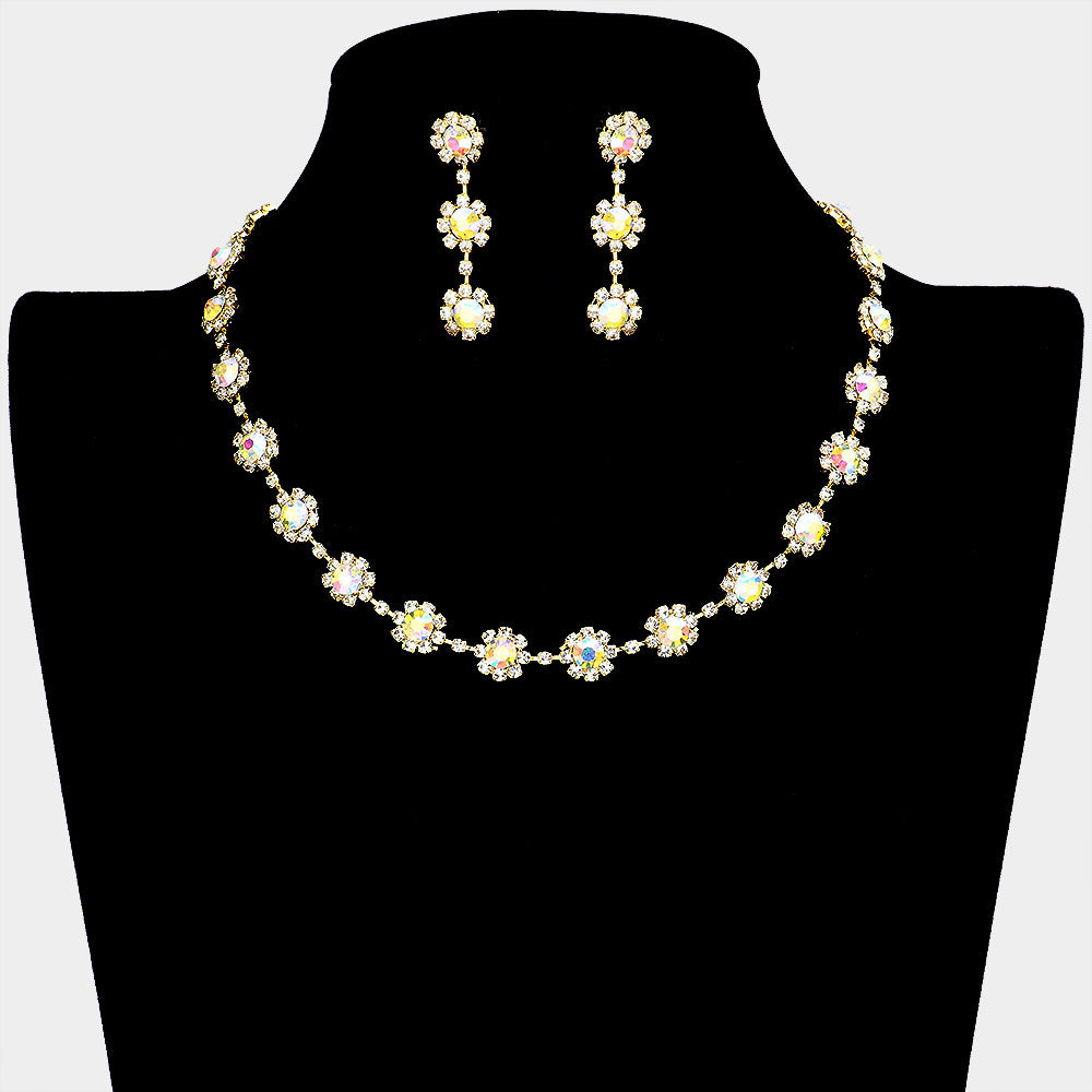 Floral Crystal Rhinestone Collar Necklace