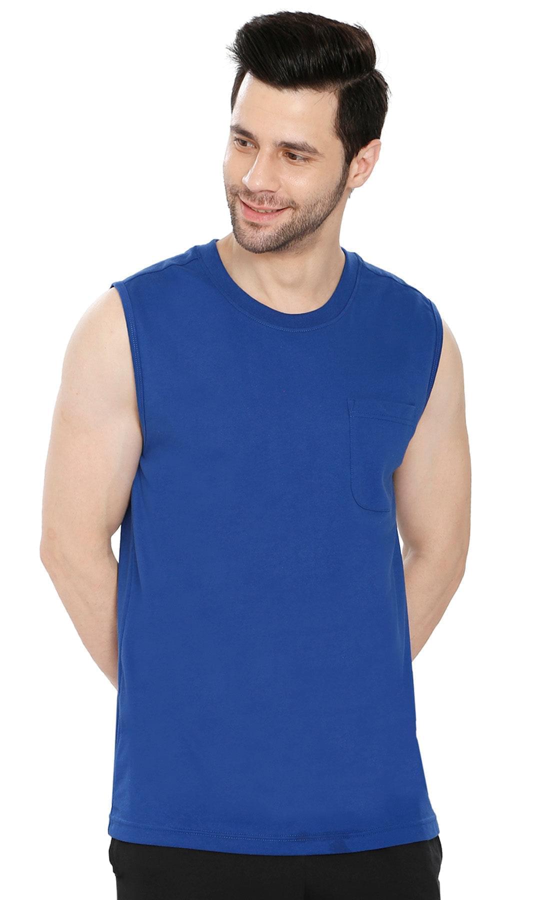 Men's Heavyweight Sleeveless Crew Neck T-Shirt with Chest Pocket