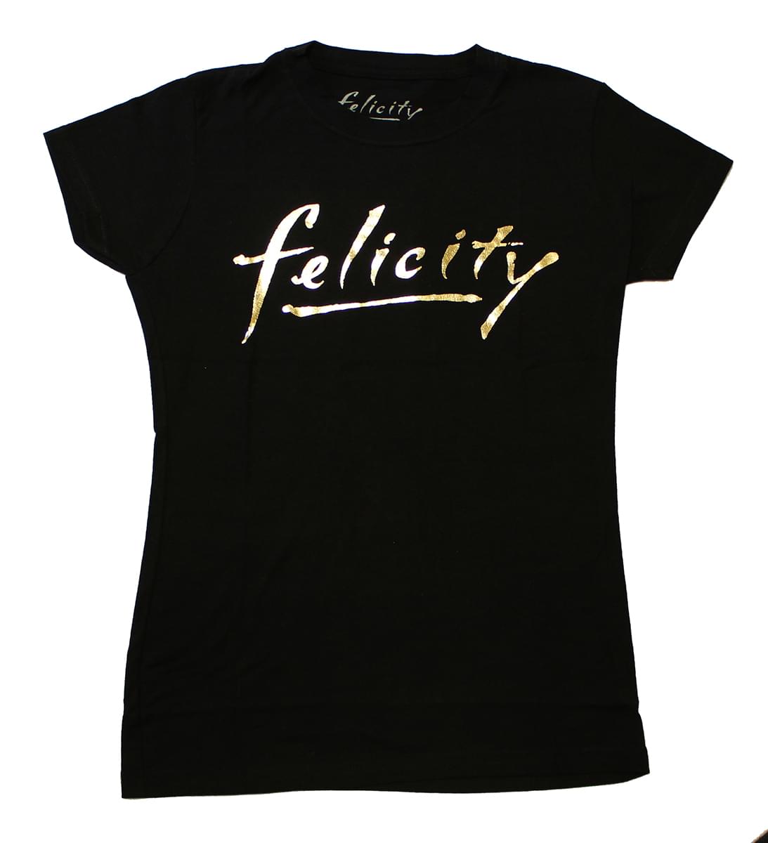 Felicity Gold Logo Junior's Black Cotton T-Shirt - Large