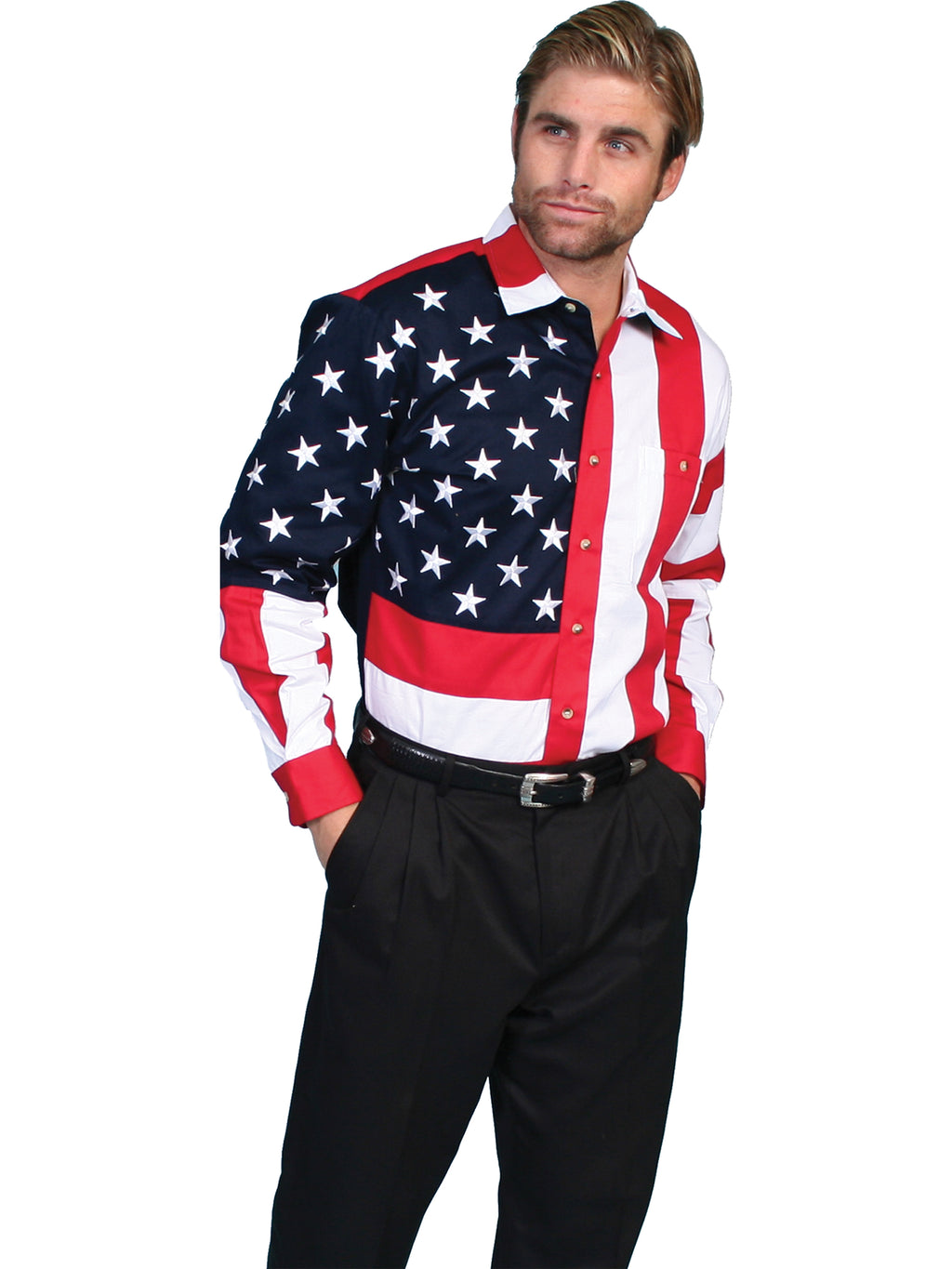 LONG SLEEVE EMB. STAR/FLAG SHIRT