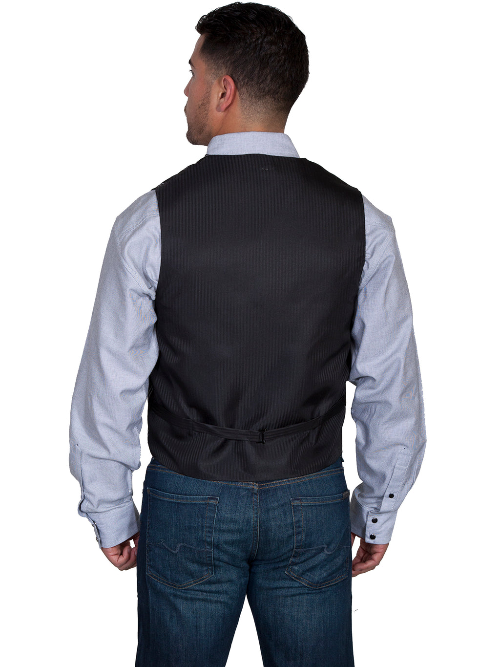 NO LAPEL BLK/WHT PINSTRIPE VEST