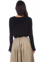 LADIES RUFFLE FRONT LACE UP BLOUSE