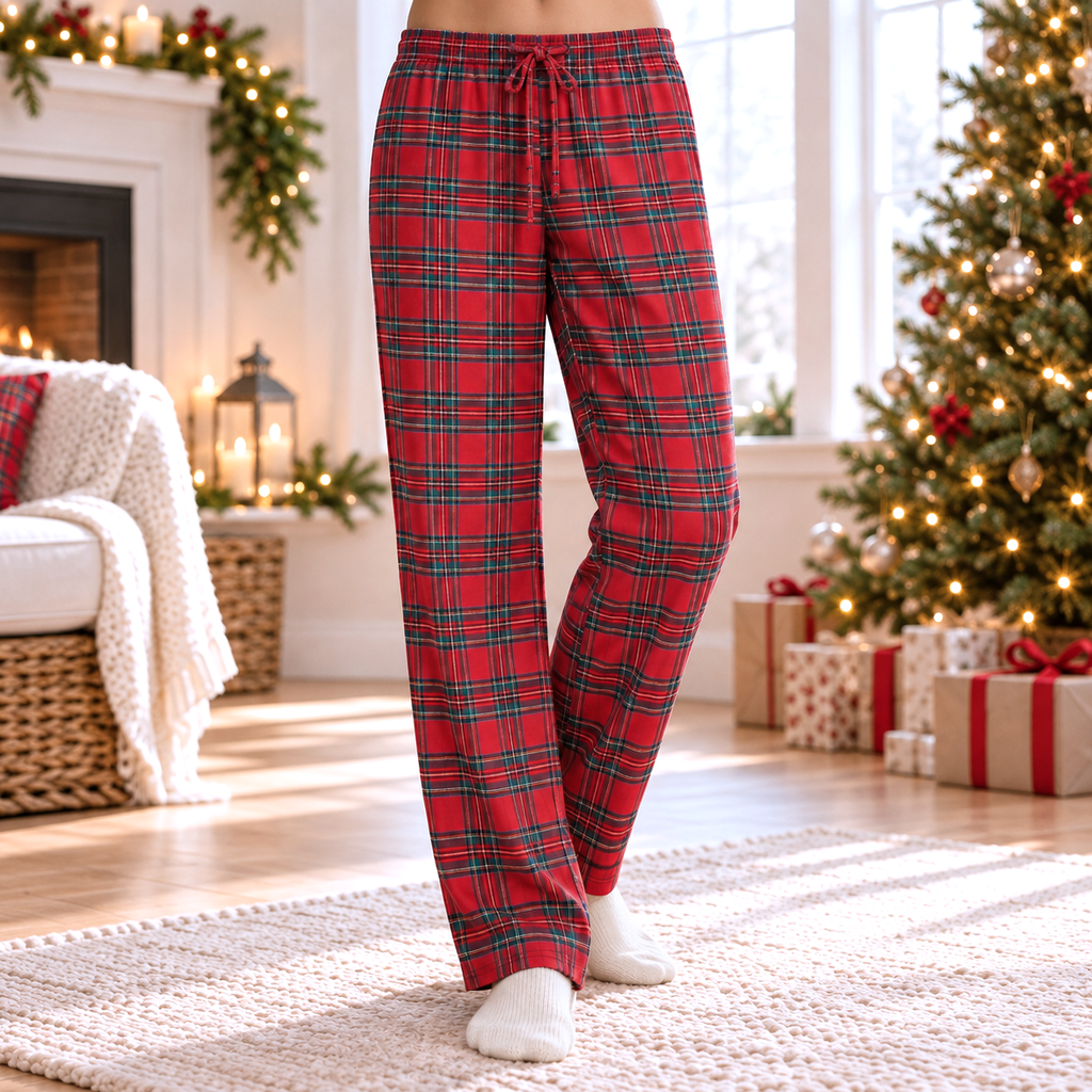 Christmas Unisex Bamboo Pajama Pants – Classic Red Tartan