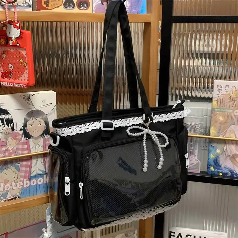 New Y2K Cute Japanese Ita Shoulder Bag Lolita Girls Transparent Tote Bag Large Capacity Crossbody Casual Bag DIY Display Handbag