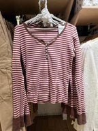 Vintage Striped Slim Long Sleeve T-shirts Autumn Casual Round Neck Streetwear Cotton Tees Women Classic Harajuku Button Tops Y2k