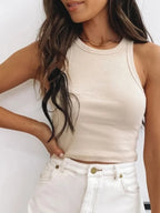 Ribbed Tank Top Women White 2024 Summer Casual Fitness Short Vest Candy Colors Knitted Off Shoulder Sexy Crop Top Women