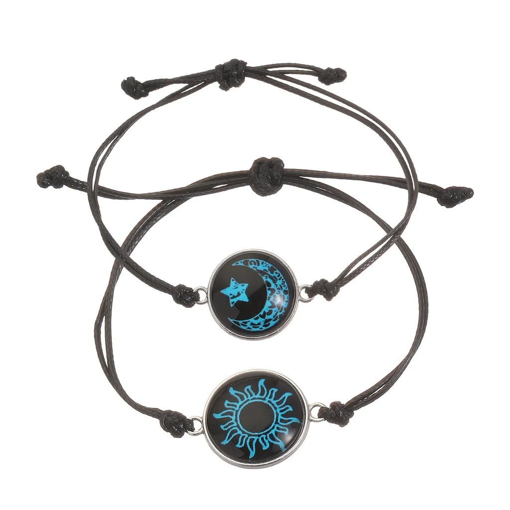 New Moon and Sun Love Time Gem Glow Couple Bracelet - Hand-woven Rope for Couples