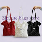 All-match Wave Point Chiffon Shoulder Bag Large Capacity Fairy Mesh Handbag Commuting Bag Korean Style Tote Bag Women
