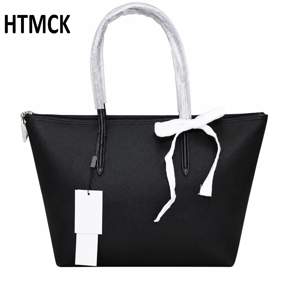HTMCK Women Large Capacity Tote Bag, Waterproof PU Simple Solid Color Shoulder Handbag, Casual Commuter Shopping Travel Bag
