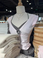 New Rose Red Slim Crop Top Woman Sexy V-neck Short Sleeve Cotton Cropped T-shirt Solid Casual Simple Sweet All-match Tee Tops