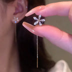 Silver Color Crystal Tassel Non-Piercing Cuff Ear Clip Earring For Women Shiny Rhinestone Chain Fake Cartilage Piercing Jewelry