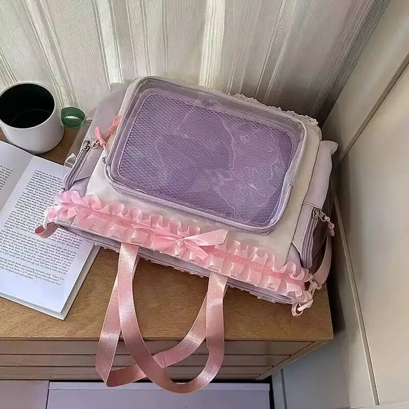 New Y2K Cute Japanese Ita Shoulder Bag Lolita Girls Transparent Tote Bag Large Capacity Crossbody Casual Bag DIY Display Handbag