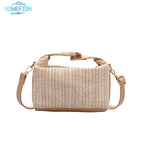 HOMEFISH Summer Small Straw Handbag Trendy Shoulder Bag Woven Bucket Crossbody Bag Casual Seaside Beach Bag Gilrs Handle Tote