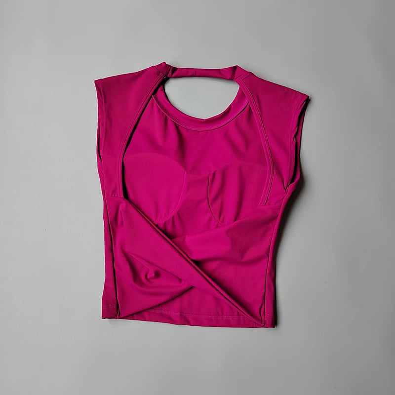 Yoga Short-sleeved Women's Fixed Chest Pad Running Gym Sexy Backless Short Training Sports T-shirt Waist Slimming Fitness Vest