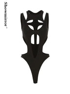 Gothic tops Y2k clothes sexy spicy hollow out bodysuit nigh clubwearr ashion women's patchwork slim fitting jumpsuit top tees