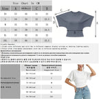 Women Round Neck Batwing Short Sleeve T-shirt Solid Color Slim Waist Casual Daily Basic Tee Stretchy Soft Comfort Knit Lady Tops
