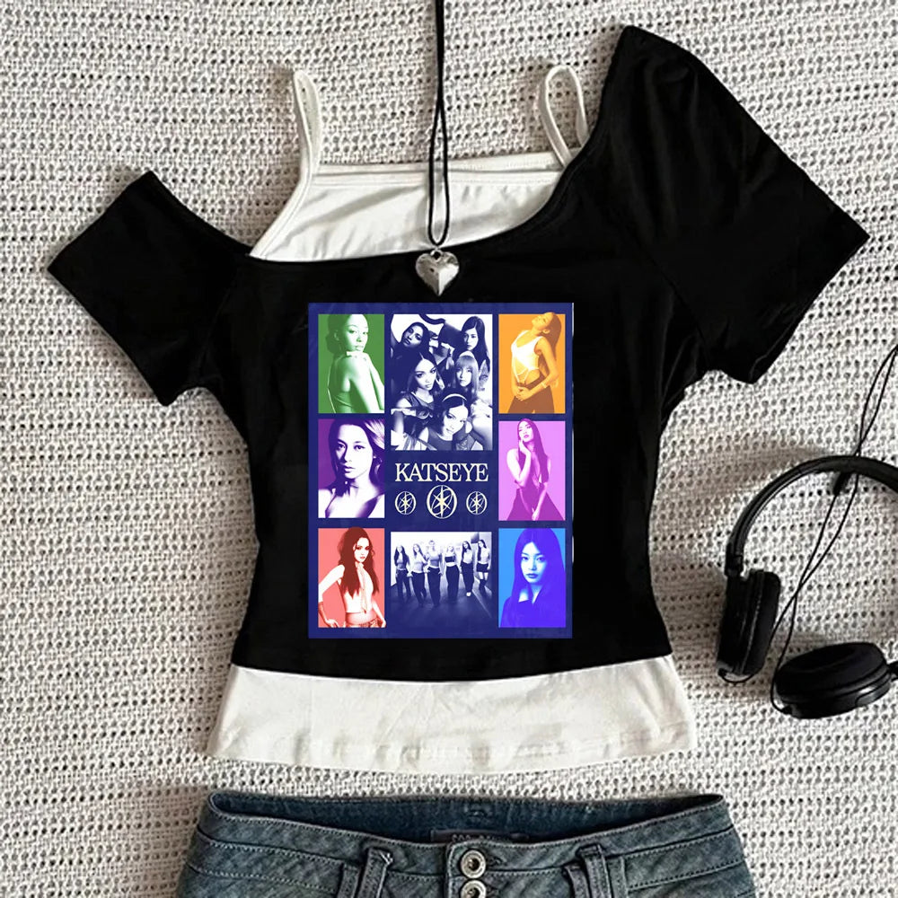 Katseye cropped top shoujo gothic funny graphic clearance sales 2000s tshirt kawaii cute meme baddie streetwear