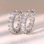 Huitan New Trendy Women Hoop Earrings Full Pave Princess Square Cubic Zirconia Fashion Contracted Female Circle Earrings Jewelry