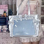 New Y2K Cute Japanese Ita Shoulder Bag Lolita Girls Transparent Tote Bag Large Capacity Crossbody Casual Bag DIY Display Handbag