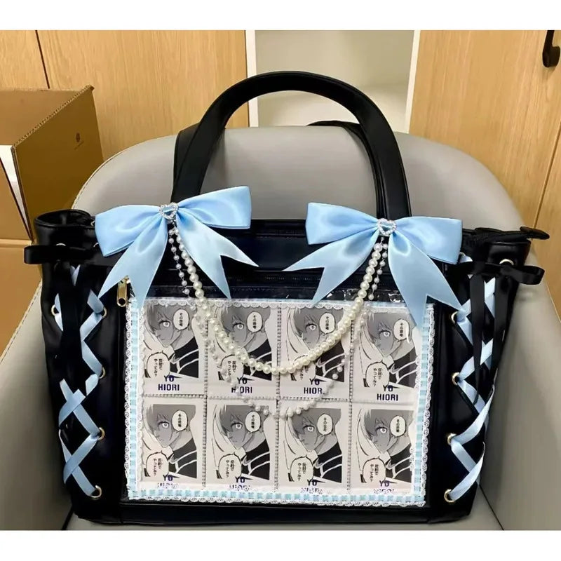 New Japanese Cute Sweet Ribbon Ita Bag Lolita Girls Transparent Handba ...