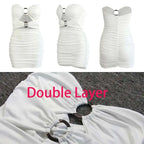 Giyu Sexy Bodycon Dress Women 2026 Summer Club Party Dresses Casual Backless Bow O-ring Hollow Out Ruched Red White Mini Robe