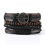 Set Braided Wrap Leather Bracelets for Men Vintage Life Tree Rudder Charm Wood Beads Ethnic Tribal Wristband Rope Bracelet