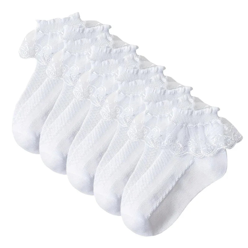 10 Pairs Girls Lace Ruffle Socks Cotton Breathable Comfy Adorable Princess-Style Kids Dance-Ready Socks with Frilly Trim