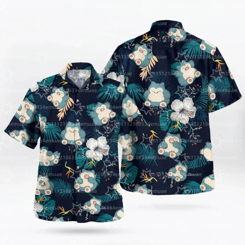 2026 SUMMER New Snorlax Hawaiian Shirt Tropical Anime Aloha Shirt Summer Sports Men's T-Shirt Children's Clothing Tee Y2k Woman