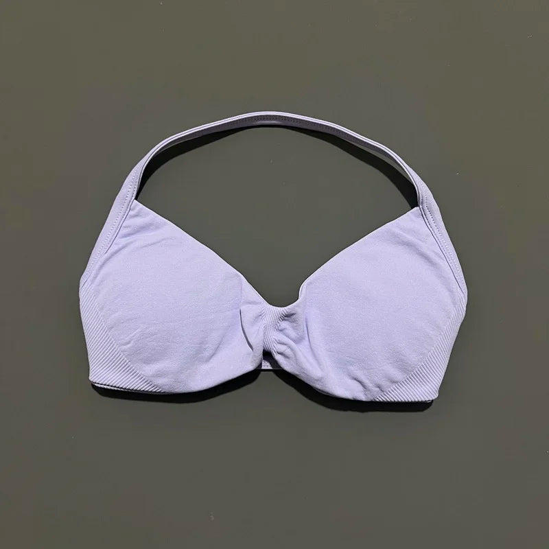 HISTELLO Sports Bra Push Up Strappy Sexy Open Back Gym Crop Top Removable Cups Women Workout Clothing Gym Top Halter Sport Bra
