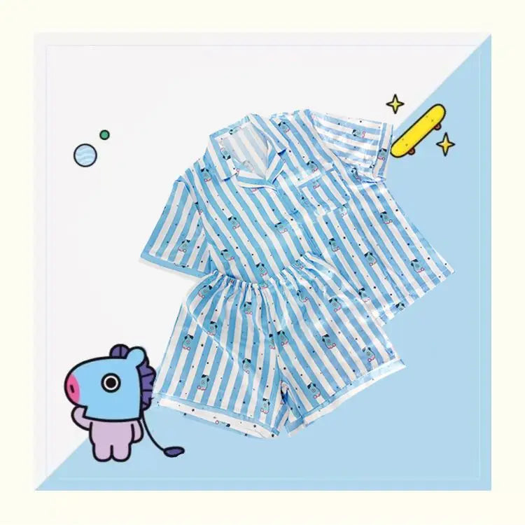 BT21 Sleepwear, Home Wear, Casual Wear, Short Sleeved T-Shirt, Shorts Two-Piece Set for Men and Women in Summer