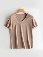 SuyaDream Women Solid T Shirts, Silk Cotton Blend, O Neck, Short Sleeved Solid Tee, 2025 Summer Candy Colors Basic Cozy Top Gree