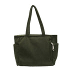 Casual Corduroy Handbag with Zipper Closure Light and Large Capacity Fixed Shoulder Strap Solid Color Daily Commuter Handbag