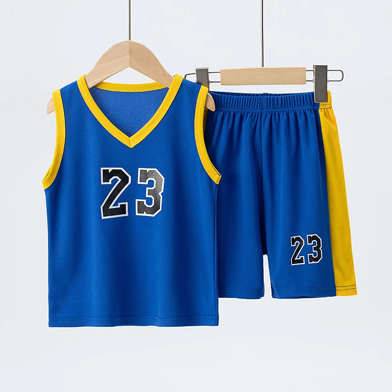 Summer CHILDREN'S Basketball Suit Boys and Girls Sports Vest Shorts Suit 23rd Handsome Boys and Students Vest Suit 2-piece.