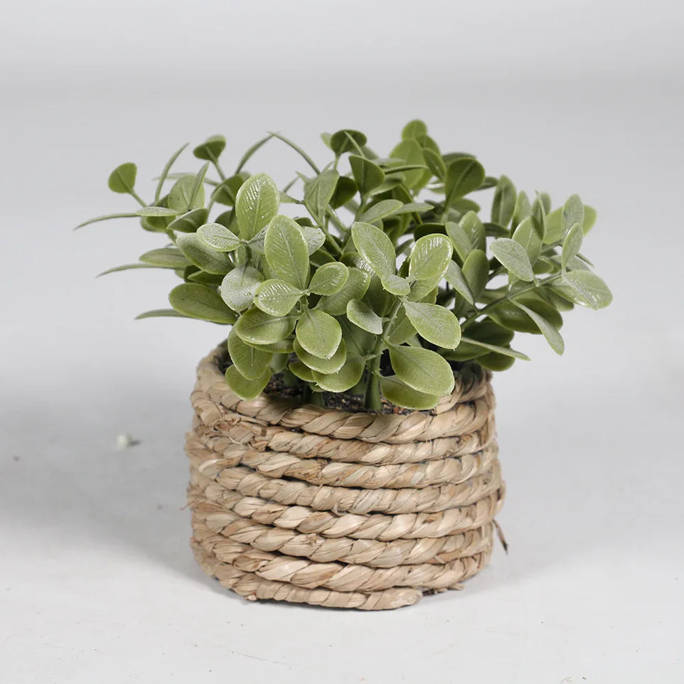 Green Artificial Potted Plant 11cm Woven Artificial Plants Plastic Leaf Eucalyptus Grass Artificial Decorations Home Decor