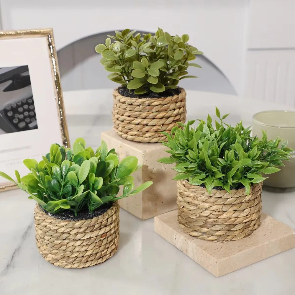 Green Artificial Potted Plant 11cm Woven Artificial Plants Plastic Leaf Eucalyptus Grass Artificial Decorations Home Decor
