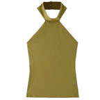 HXAO Halter Top Women Summer 2025 Tanks & Camis Green Blue Tight Tops Sexy Off Shoulder Sleeveless Backless Tops Elegant Vests