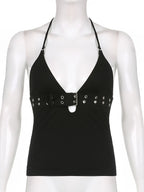 y2k Bandage Crop Top Black Backless  Top Lace Up Cute Party Beach Summer Sweats Women Retro Basic Mini Vest Punk